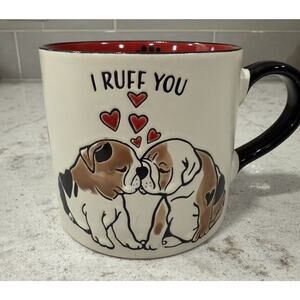 “ I RUFF YOU ” Kissing English Bulldogs 18oz Hand Painted Mug Spectrum Designz